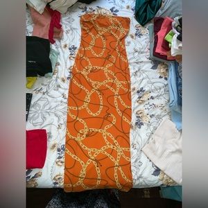 Orange sexy chain maxi dress